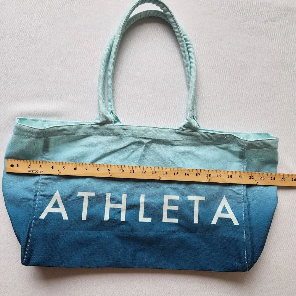 Athleta Ombre Blue Tote Bag 100% Cotton Large Shopper Vacation Beach Pool Gym - Picture 7 of 7